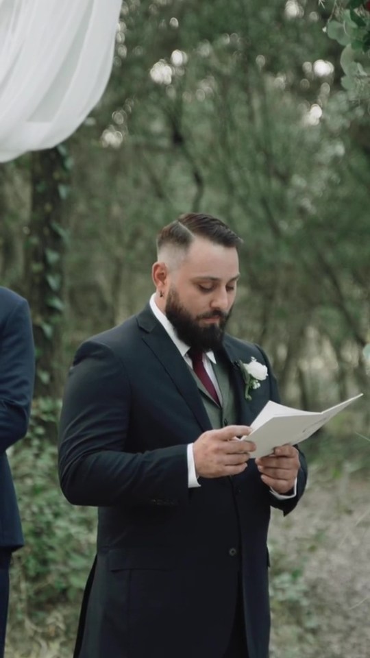 The groom said his vows in front of their families, including his mum who officiated the wedding