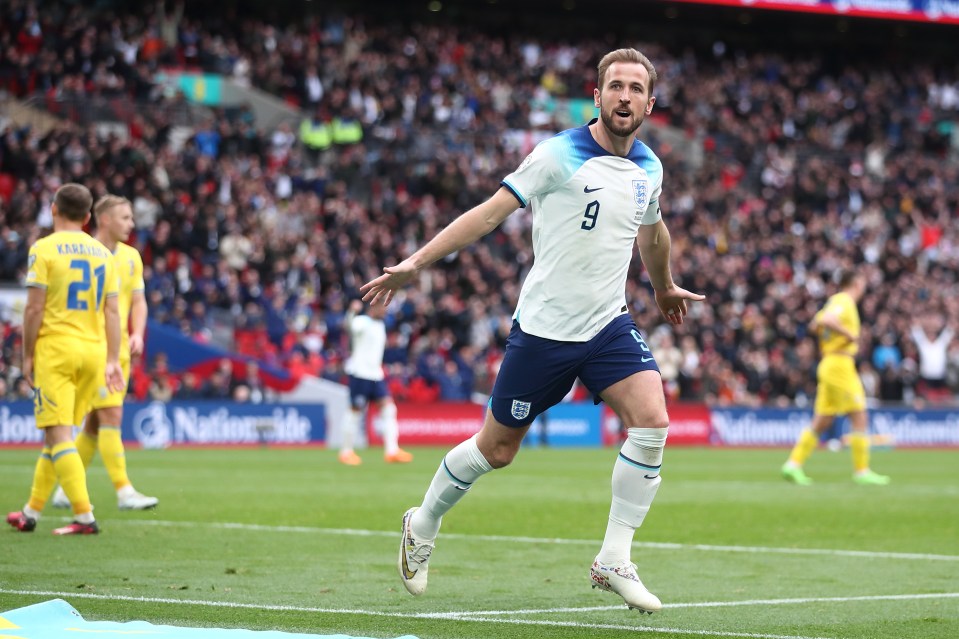 Harry Kane celebrates after his 55th England goal on Sunday