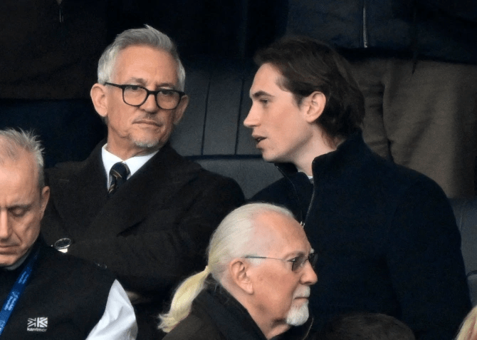 Gary Lineker watched his beloved Leicester alongside one of his sons today