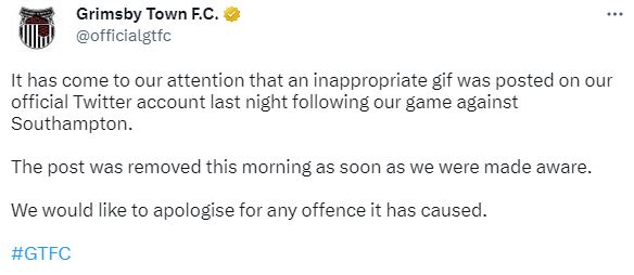 Grimsby Town issued an apology for its tweet