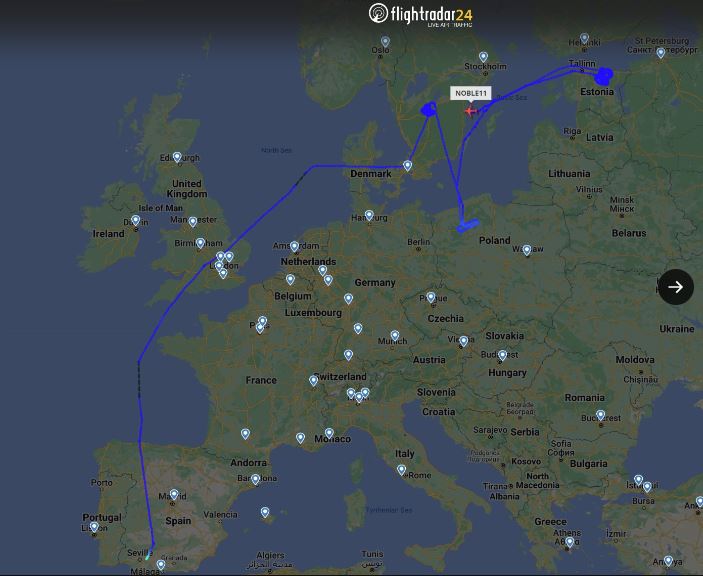 The route of the B-52 during the mission on which they were intercepted