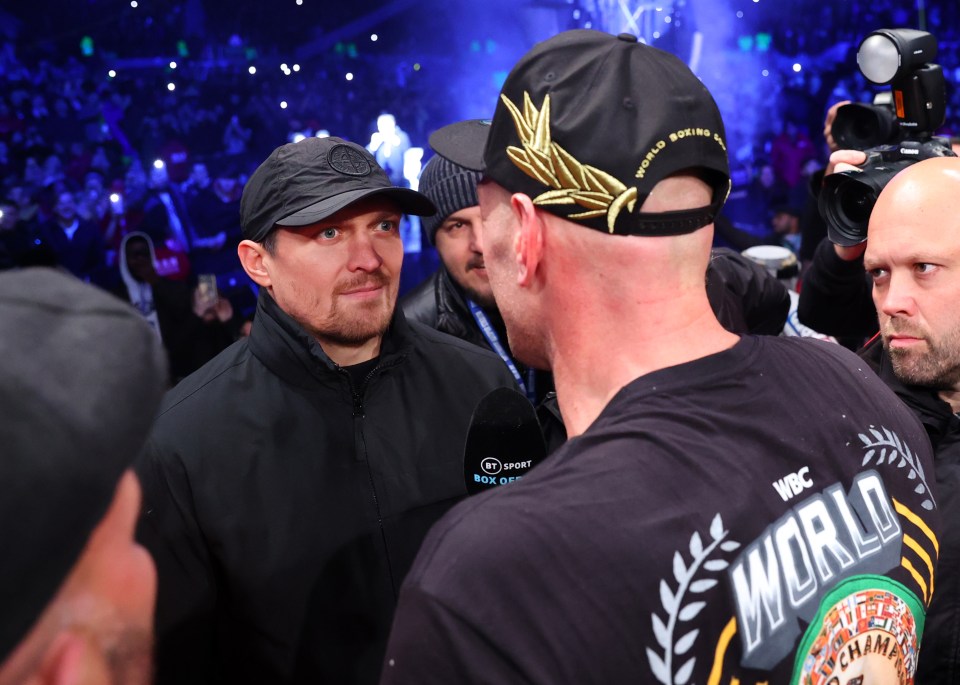 Tyson Fury facing off with Oleksandr Usyk