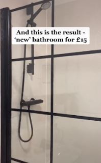 Jasmine took to TikTok to share how she transformed her bathroom for just £15, by spray painting her showerhead, tapes and upgrading her shower screen