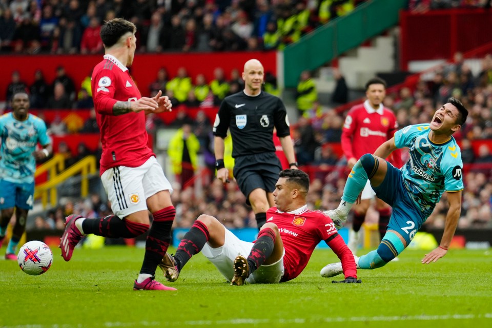 Casemiro went studs up on Southampton star Carlos Alcaraz