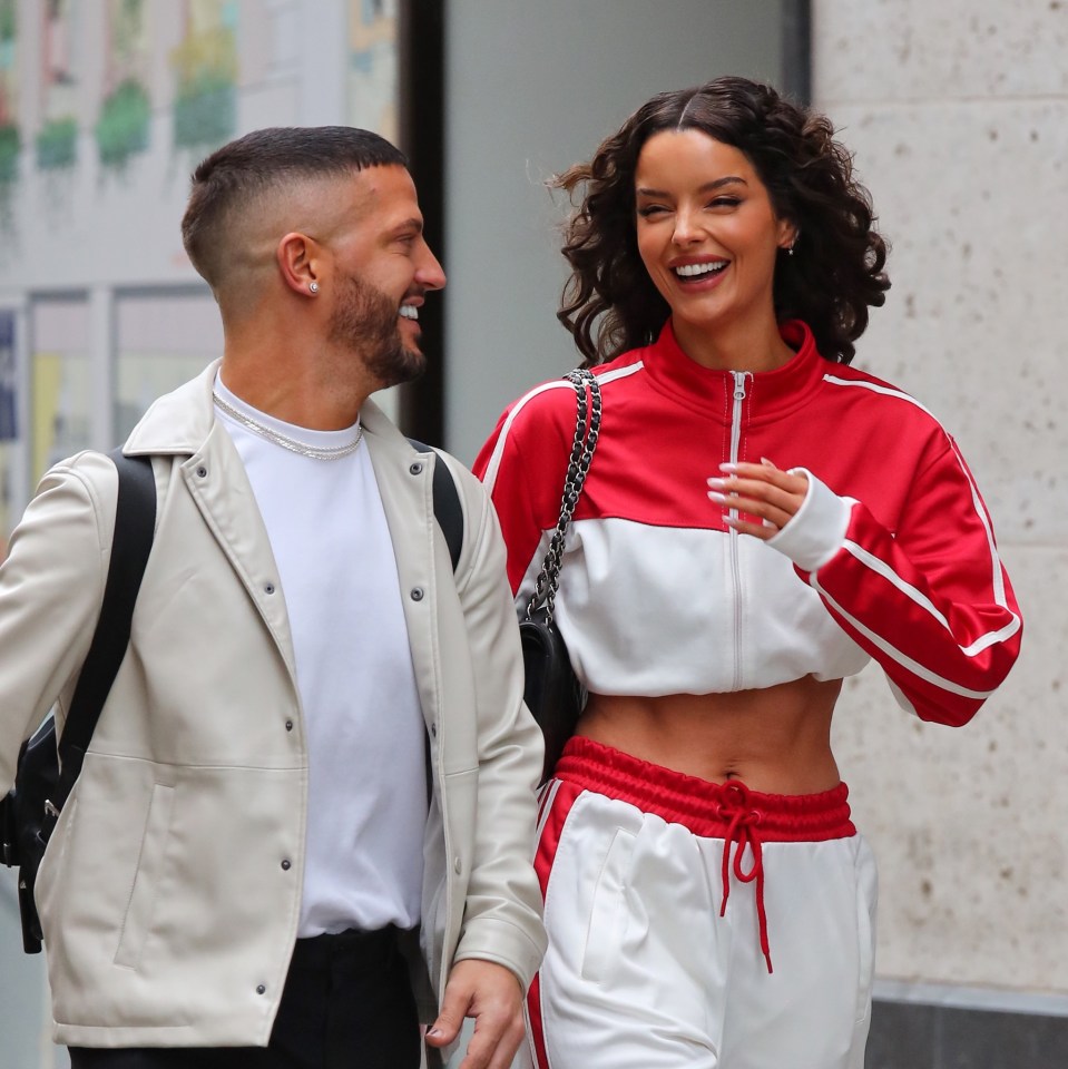 Maura Higgins looked amazing in a red and white tracksuit