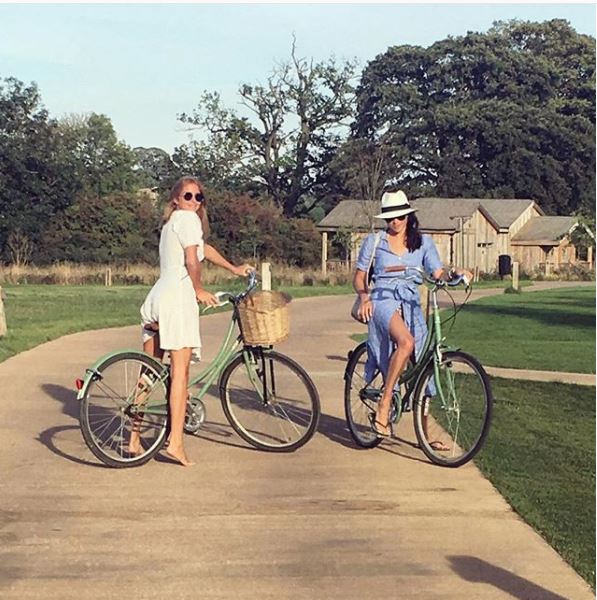 Meghan Markle enjoyed a countryside spa retreat for her hen at Soho Farmhouse. Pictured, on another visit with pal Millie Mackintosh