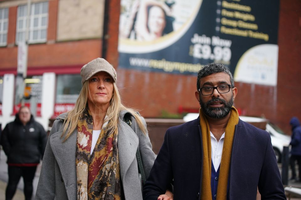 Victim Mohammed Ramzan, pictured here with his wife Nicola Holt outside Preston Crown Court, was accused of false claims of rape, violence and sex trafficking