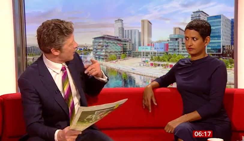 BBC Breakfast's Naga Munchetty returned to the show today - and wasted no time bickering with co-star Charlie Stayt