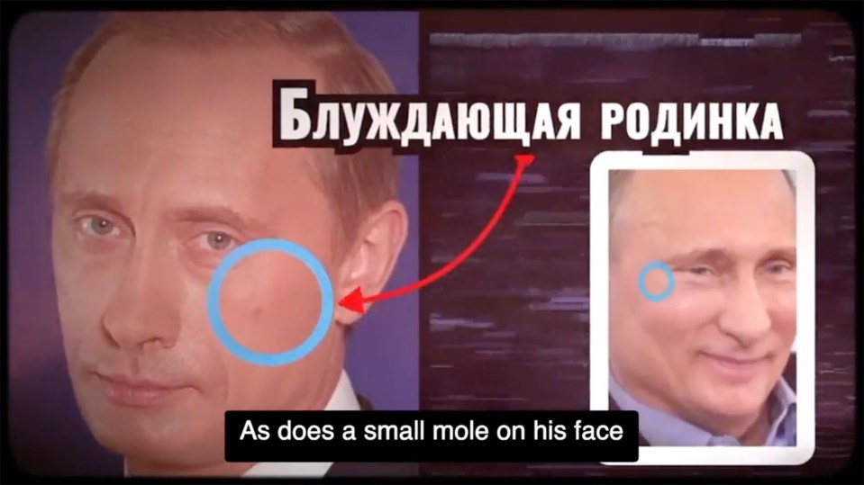 A viral video made from the tyrant's Mariupol visit claimed a mole on his cheek changes position