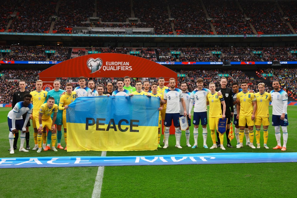 England and Ukraine players called for peace before the match in a powerful show of solidarity