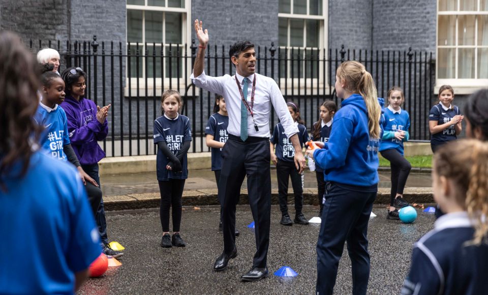 Schoolgirls enjoyed drills outside No10 to mark the launch of a new sporting initiative