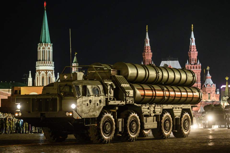 An S-400 air defence missile in central Moscow