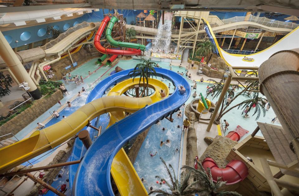 Inside are wave pools and 18 rides for both adults and kids