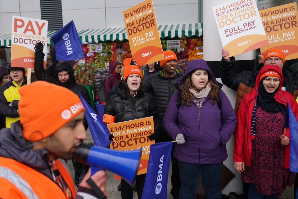 Striking NHS junior doctors on the picket line outside Queen Elizabeth hospital in Birmingham