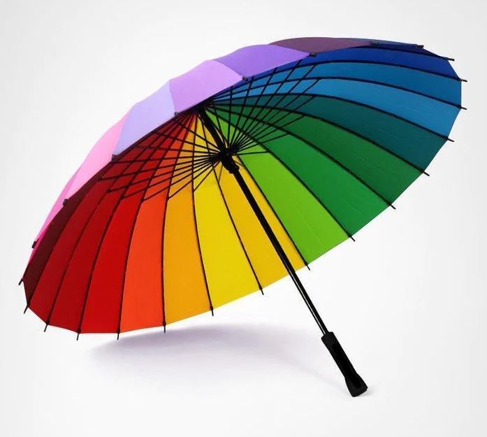 Rainbow umbrella from thebrollystore.com for £34.99