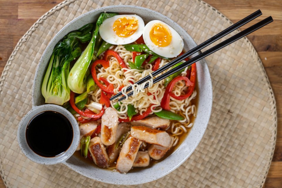 The sausage and boiled egg ramen