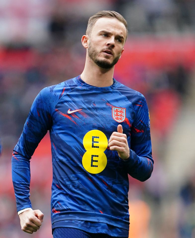 England's James Maddison warming up ahead of the game