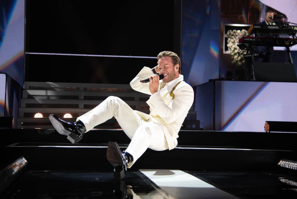 Mandatory Credit: Photo by James Edmond/Shutterstock (13882891s) Olly Murs performing at the OVO Hydro in Glasgow on his Marry Me Tour 2023 on the 21st April Olly Murs in concert, OVO Hydro Glasgow, Glasgow, Scotland, UK - 21 Apr 2023