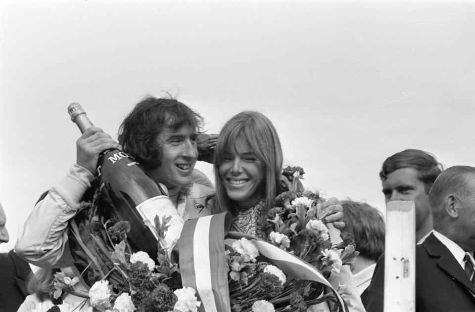 Race ace Jackie with Helen after his victory at the 1969 Dutch Grnd Prix