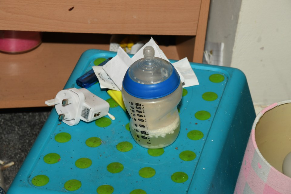 Disturbing pictures show mouldy milk bottles in the filthy home