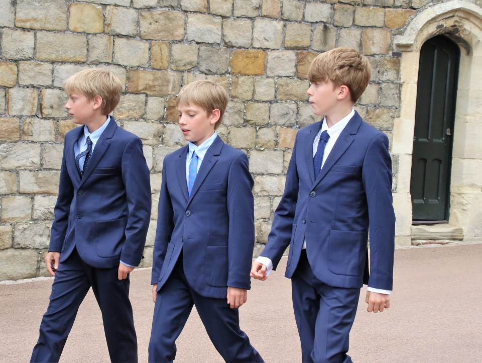 Camilla's grandsons 13-year-old twins Gus and Louis Lopes, and Freddy Parker Bowles, 12