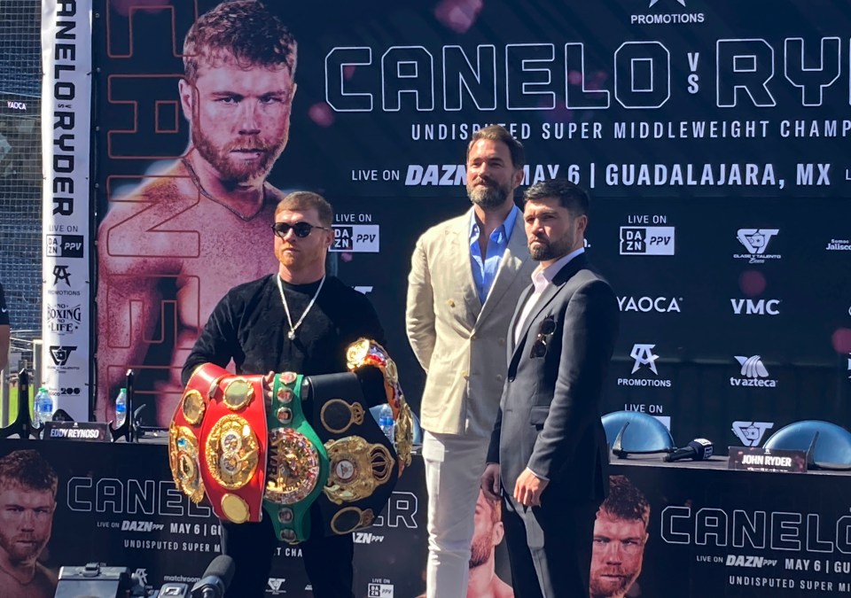 Canelo Alvarez showed off his belts at the San Diego conference