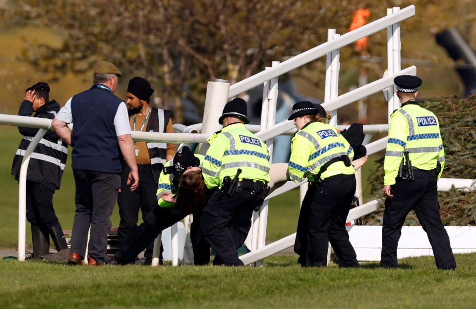 Cops swooped in this afternoon as protesters delayed the race