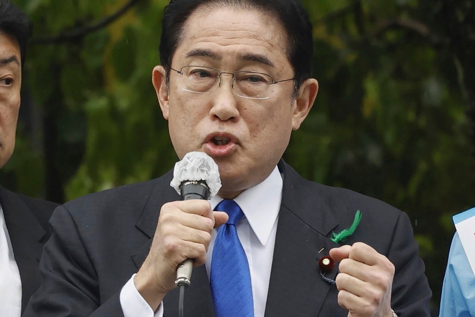 Japanese Prime Minister Fumio Kishida delivers a speech near a train station in Wakayama before the incident