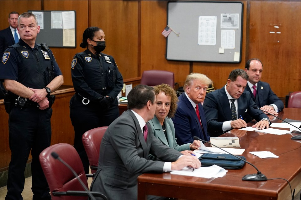 Grim-faced Donald Trump sat silently in court yesterday — as the first former US President to be criminally charged