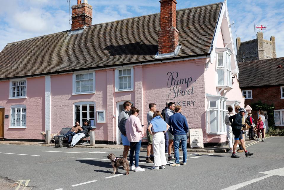 The pastel-pink Pump Street Bakery offers chocolates and eccles cakes