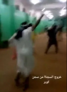 The shaky footage shows the excited prisoners running for their freedom