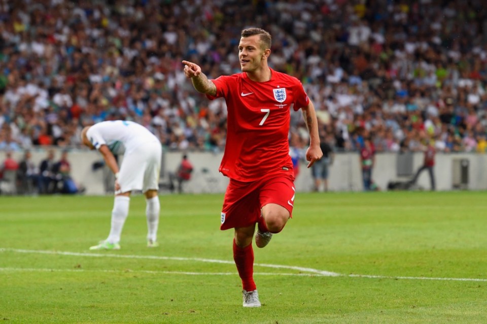 Jack Wilshere celebrates scoring against Slovenia in the UEFA EURO 2016 qualifier