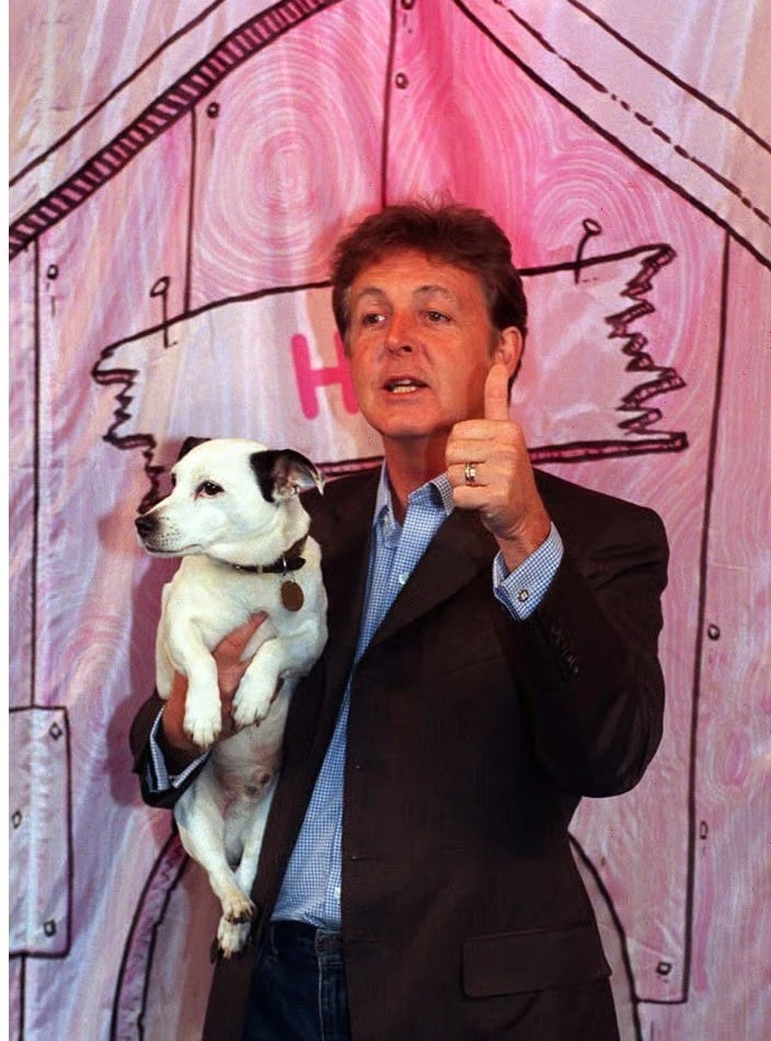 Sir Paul McCartney, pictured with Nipper the dog at HMV in Oxford Street