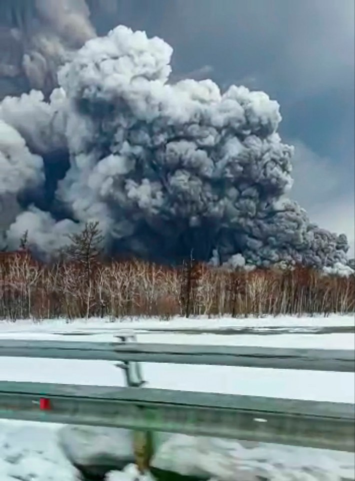 Steam and ash are visible during the Shiveluch volcano’s eruption on the Kamchatka Peninsula in Russia, Tuesday, April 11, 2023. Shiveluch, one of Russia’s most active volcanoes, erupted Tuesday, spewing clouds of ash 20 kilometers into the sky and covering broad areas in ash. (Alexander Ledyayev via AP)