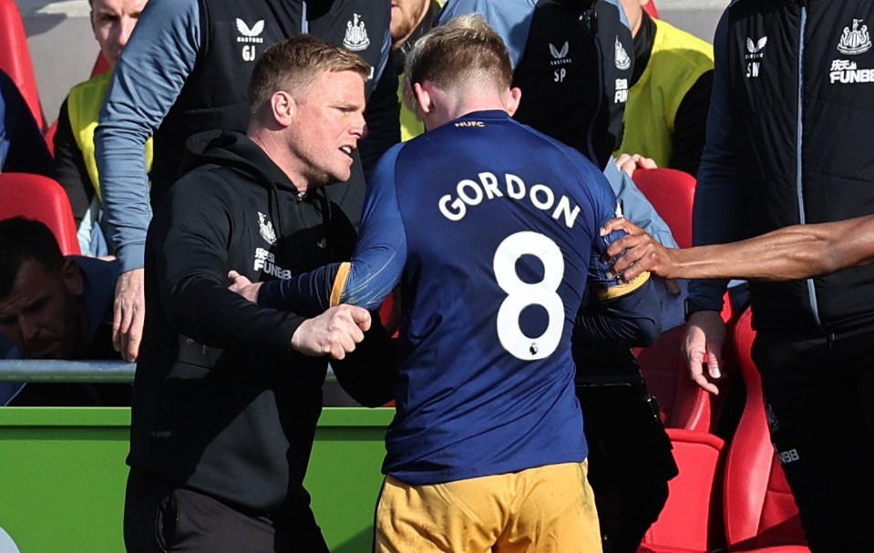 Anthony Gordon was left furious after being substituted on Saturday