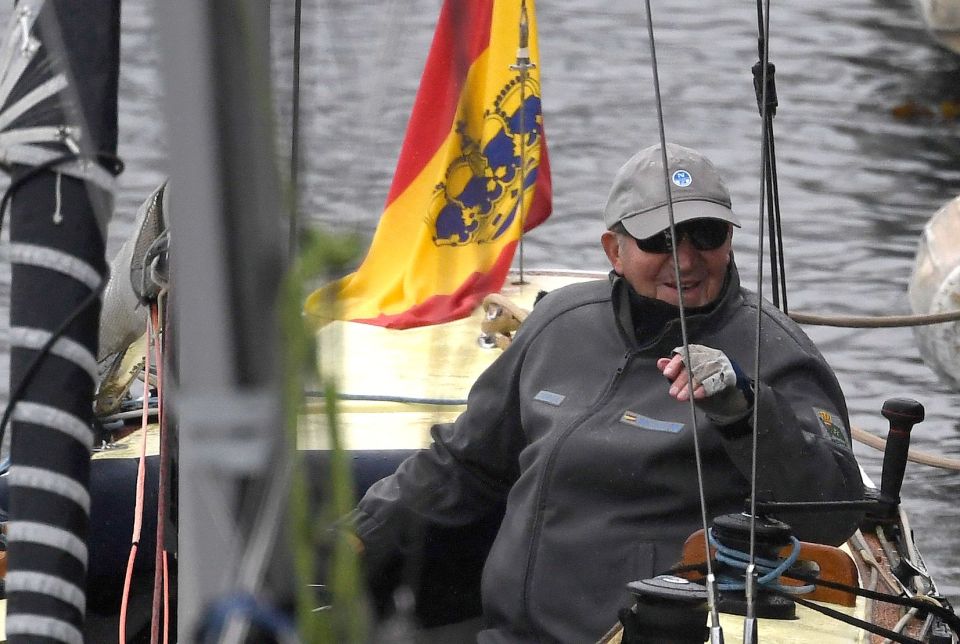 Juan Carlos onboard his boat after sailing in Sanxenxo, Spain earlier this month