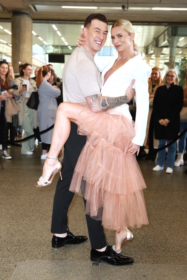 LONDON, ENGLAND - APRIL 18: Strictly dancers Kai Widdrington and Nadiya Bychkova dance live to launch their "Let's Dance" campaign with Dune London at St Pancras Station on April 18, 2023 in London, England. (Photo by Dave Benett/Getty Images for Dune London)