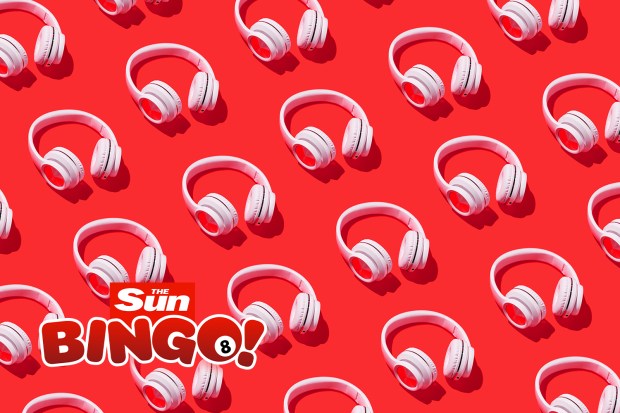 a red background with white headphones and the sun bingo logo