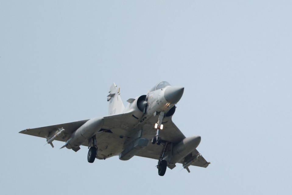 A Taiwan Air Force Mirage 2000-5 aircraft prepares to land at Hsinchu Air Base in Hsinchu, Taiwan April 11, 2023. REUTERS/Carlos Garcia Rawlins