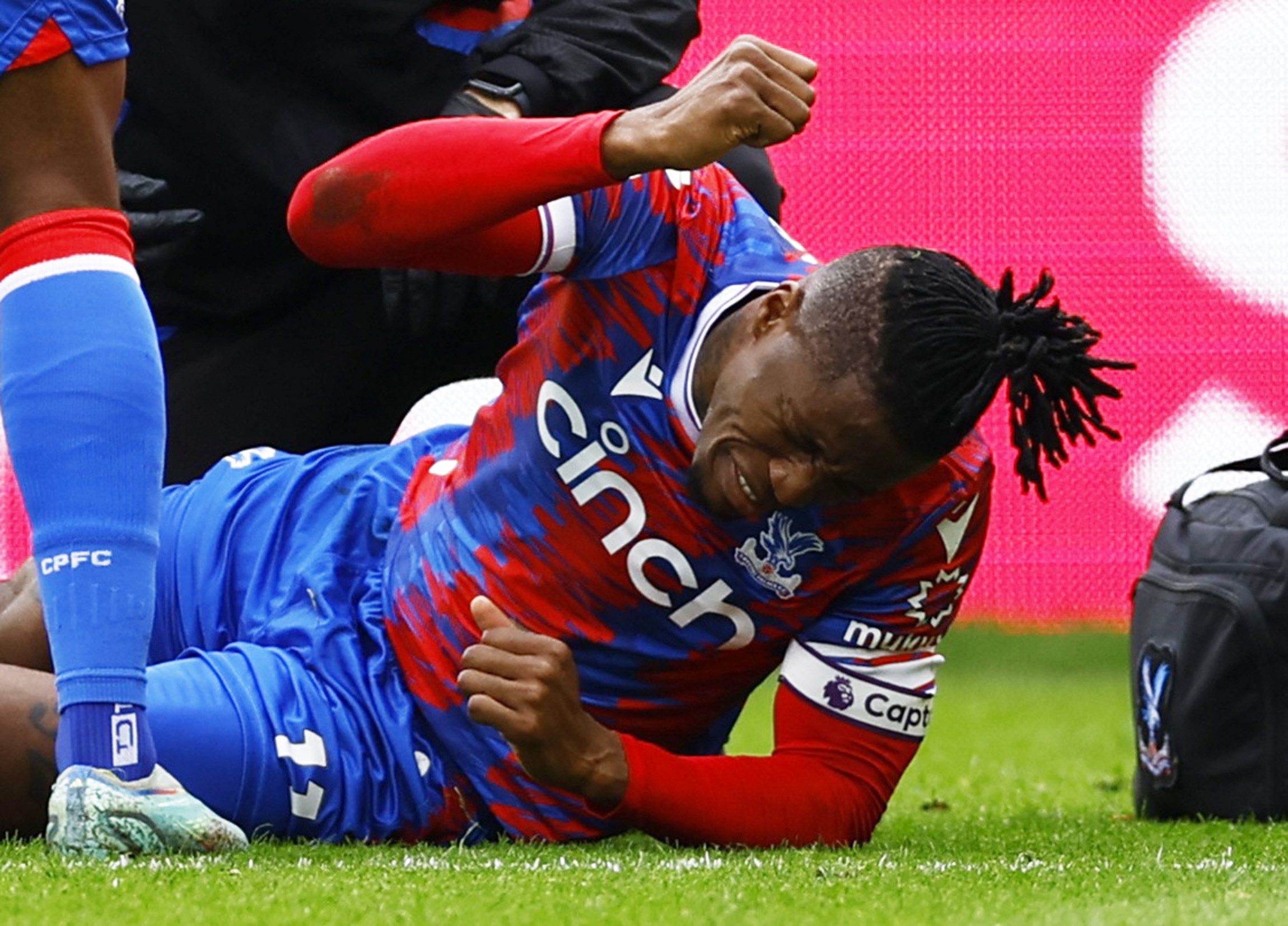 Wilfried Zaha was a frustrated figure after he went down in the middle of the pitch injured