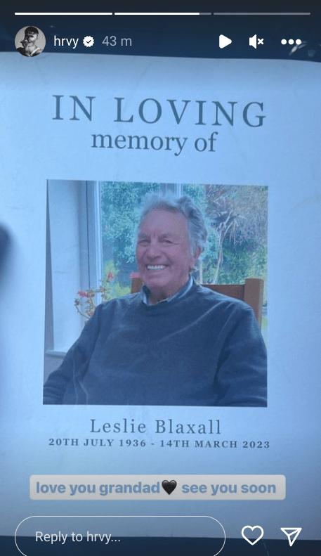 HRVY's grandad Leslie was 86 and died last month