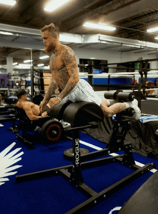 Jake Paul stretching in his Puerto Rico gym