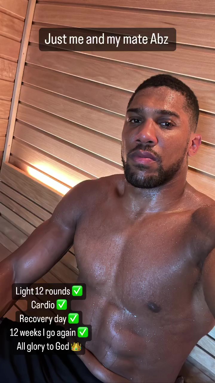 Anthony Joshua enjoys a recovery sauna session after beating Jermaine Franklin