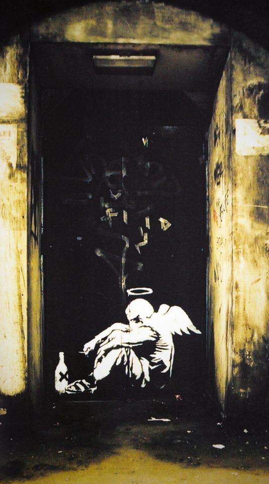 One of Banksy's pieces titled 'Drunk Angel'