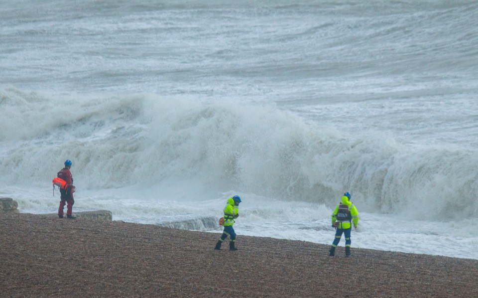 Coastguards battle the weather on Brighton beach