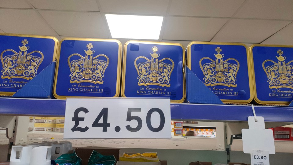 Royal memorabilia on shelves in a Tesco Express in Glasgow