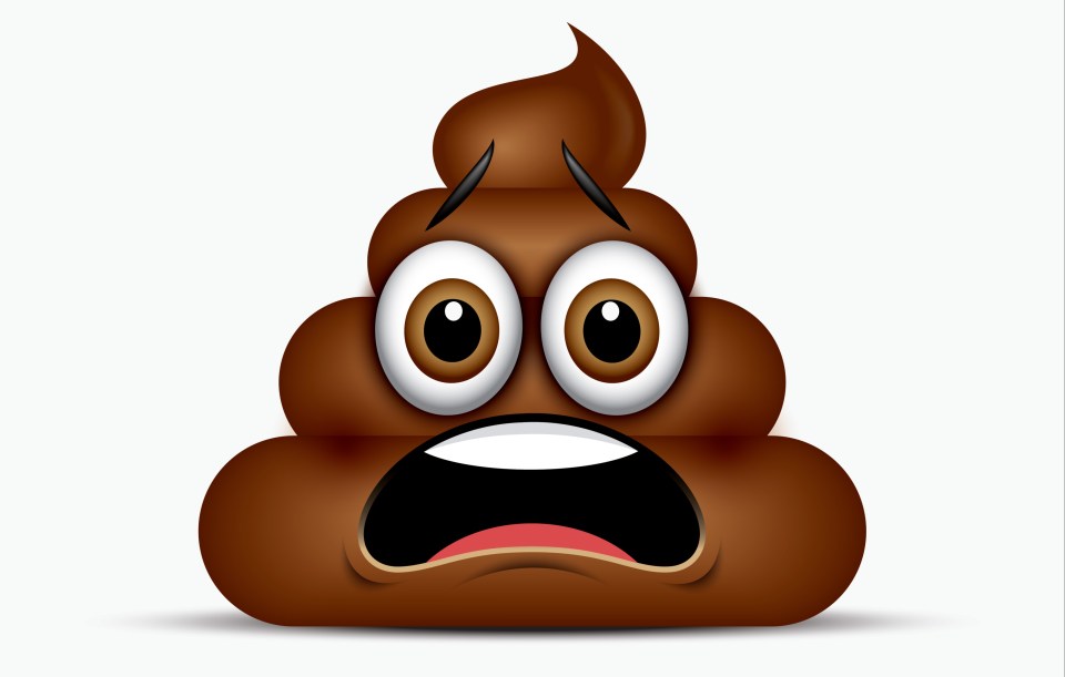 a cartoon illustration of a poop with a surprised look on its face