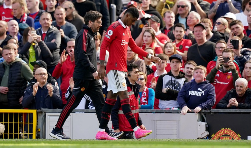 Marcus Rashford went off with an injury in the win over Everton