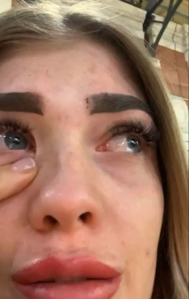 Katy was in tears over her unevenly microbladed brows