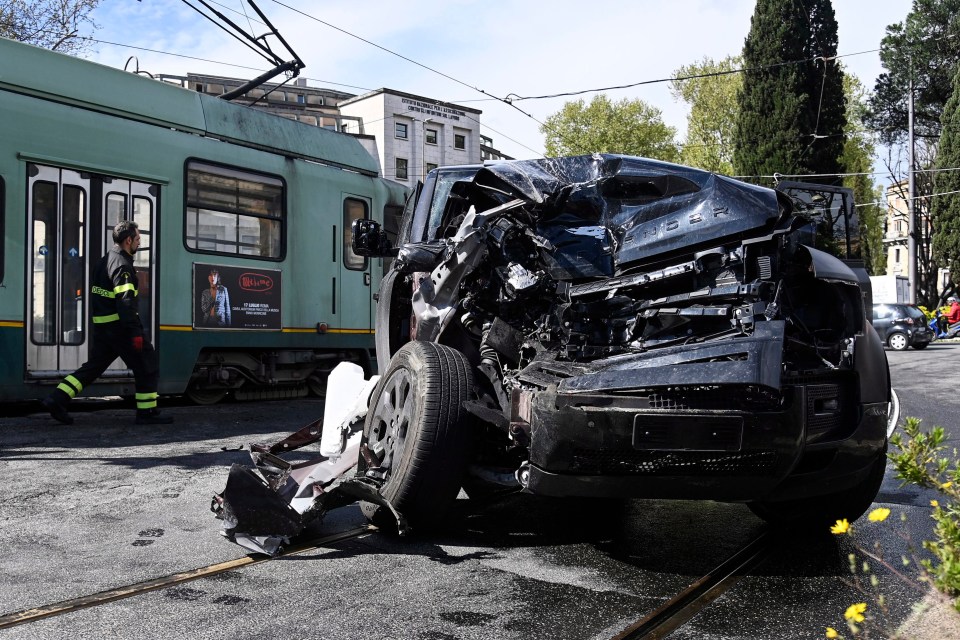 Italy star Ciro Immobile's Land Rover was hit by a tram in Rome